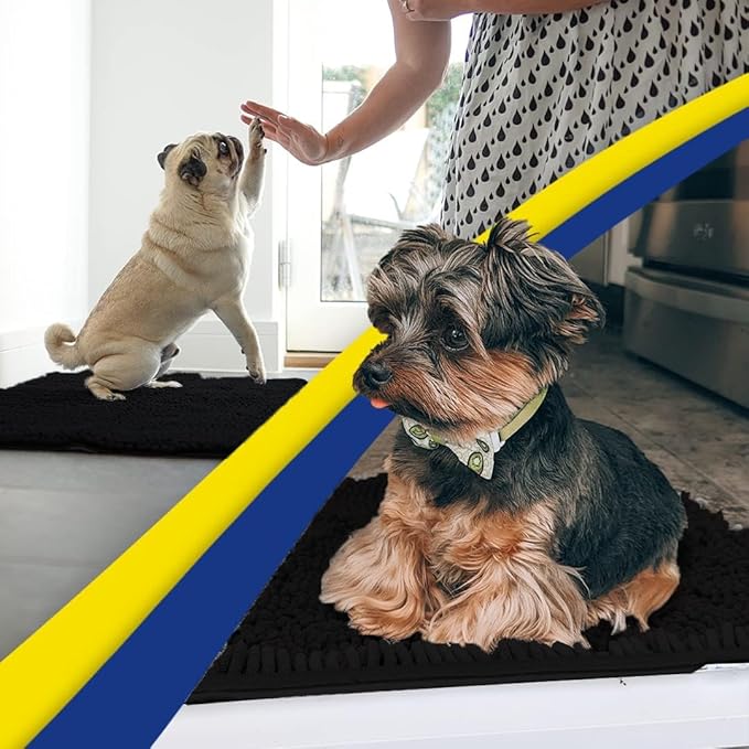 Muddy Mat® | Super Water Absorbent Door Mat Indoor, Microfiber Quick Dry Chenille Entryway Rug, Slip Resistant Front Door Mat, Indoor Mats for Entryway, Machine Washable Pet Rug, Black 32" x 70"