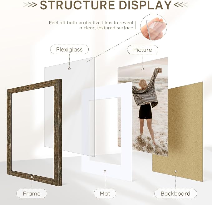 Picrit 16x16 Picture Frame 3 Pack, Wooden Brown Rustic Poster Frame, Display Poster 12 x 12 with Mat or 16 x 16 without Mat for Horizontal or Vertical Wall Mounting