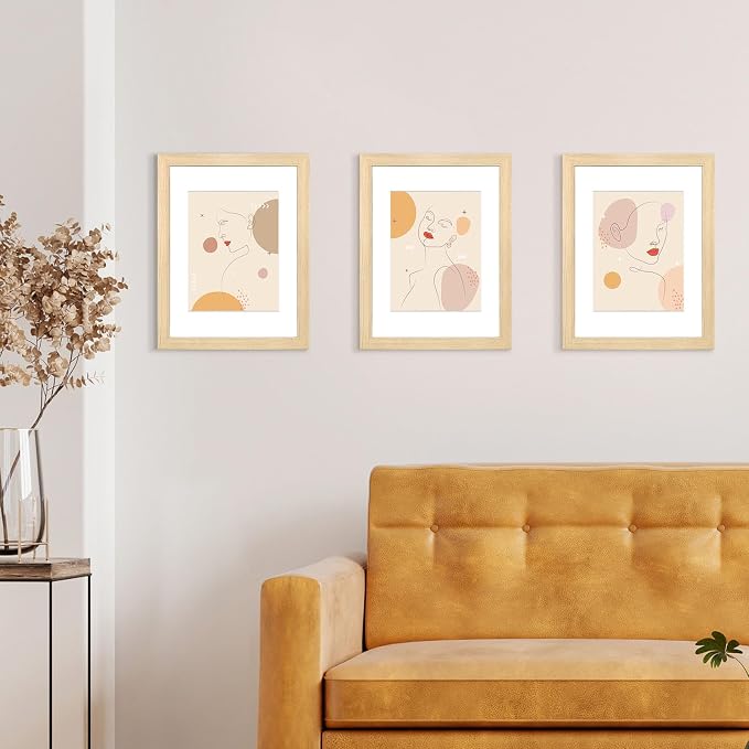 LaVie Home 11x14 Picture Frame Beige Oak Wood Poster Frame, Display Pictures 8x10 with Mat or 11x14 Without Mat, Stable Frame and Polished Plexiglass, Horizontal and Vertical Format of The Walls