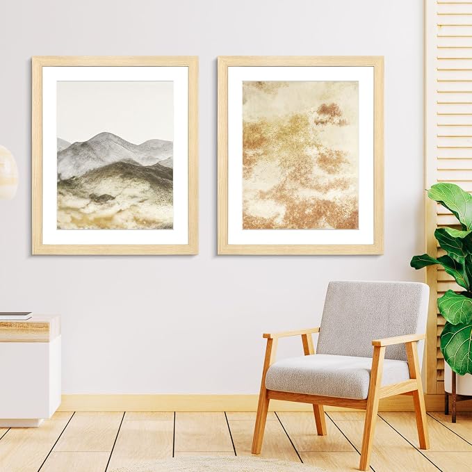 LaVie Home 20x24 Picture Frame Beige Oak Wood Poster Frame, Display Pictures 16x20 with Mat or 20x24 Without Mat, Stable Frame and Polished Plexiglass, Horizontal and Vertical Format of The Walls