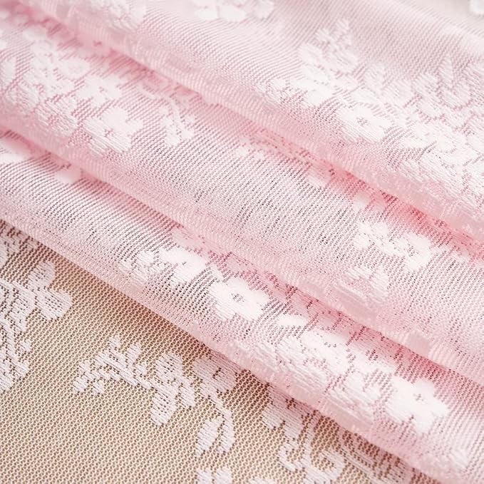 YJ YANJUN Vintage Lace Curtains Pink Boho Floral 80 Inch Curtains for Girls Room Princess Closet Curtain for Open Closet Pink Sheer Sliding Closet Door Drapes 2 Panels Set Light Pink 52W x 80L
