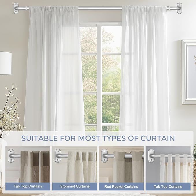 2 Pack Wrap Around Curtain Rods Silver, Blackout Heavy Duty Curtain Pole for Windows 48 to 84 Inch, 1" Decorative Room Darkening Curved Modern Drapery Rod (Silver/Unique Design/All Metal)