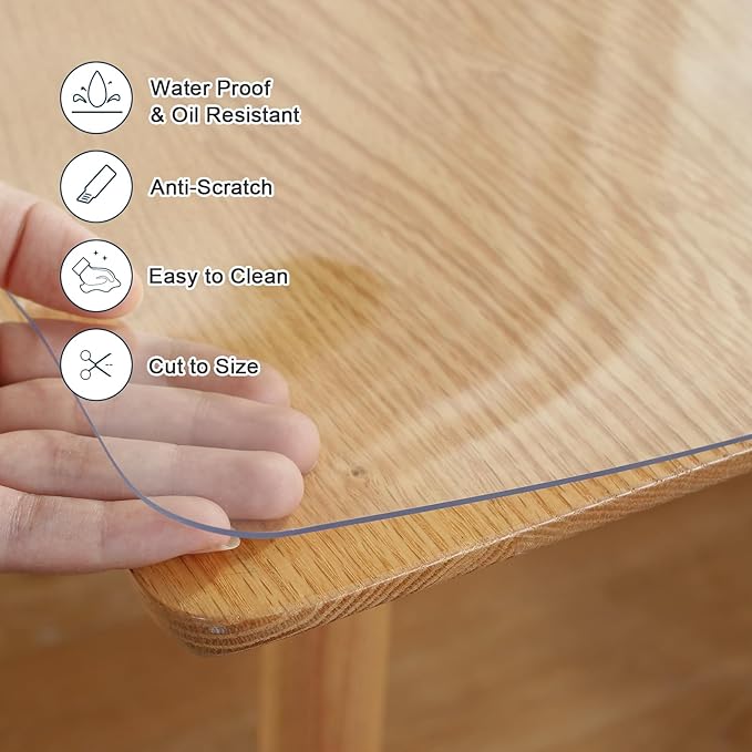 LovePads Clear Table Cover Protector, 46 x 96 Inch 2mm Thick Plastic Table Cover, Table Protector for Dining Room Table, Waterproof Dresser Cover Top for Kitchen, Coffee, Writing Desk