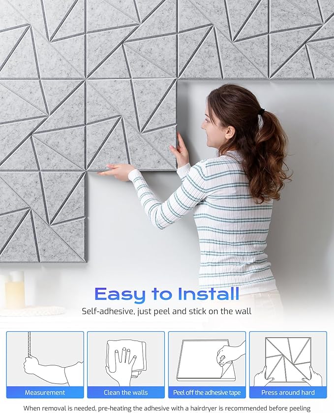 12 Pack Acoustic Panels, Sound Proof Foam Panels for Walls, Self-Adhesive High Density Soundproof Wall Panels, 12" X 12" X 0.4", Sound Absorbing Panels for Home, Studio, Office (Silver Gray)
