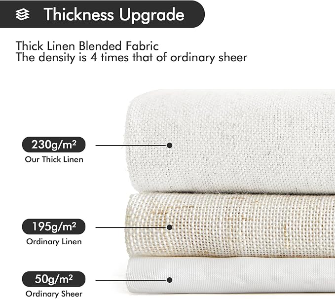 MIULEE Non-See-Through Privacy Linen Curtains 2 Panels, Light Filtering Window Curtains Farnhouse Textured Back Tab Semi Sheer Drapes for Bedroom Living Room, 52 x 72 Inches Long, Pure White