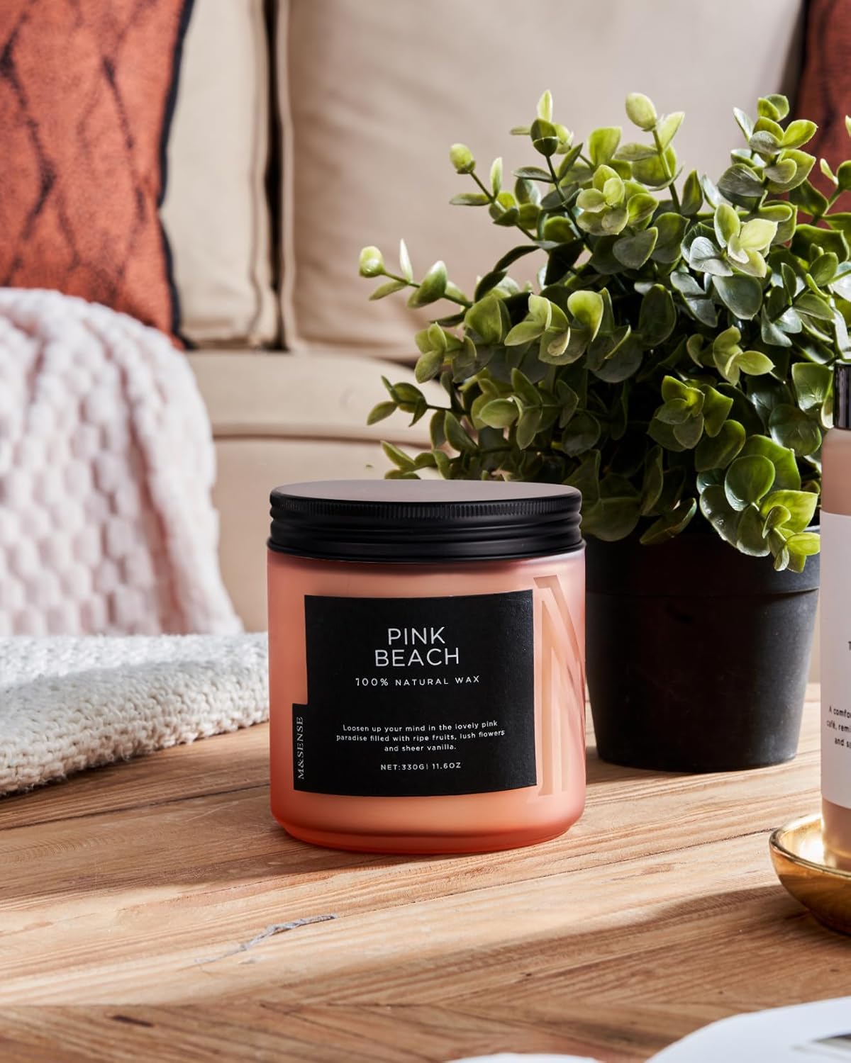 M&SENSE Pink Beach Sands Jar Candle, 11.6oz Pineapple & Coconut Scented Natural Soy Candles for Home Scented, 70 Hour Burn Time, Home Decor Gift for Women, Friends, Family, Colleagues, Couples