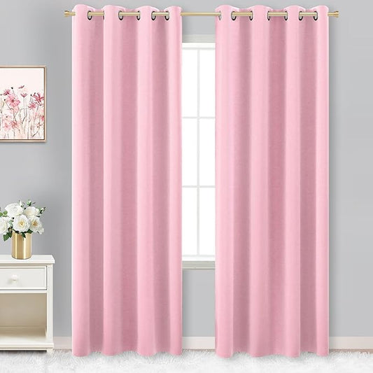 KOUFALL Thermal Insulated Curtains for Kids Bedroom Nursery Girl, 8FT Floor to Ceiling, Grommet Black Out Curtains 96 Inch Long 2 Panels Set, Bubble Gum Pink