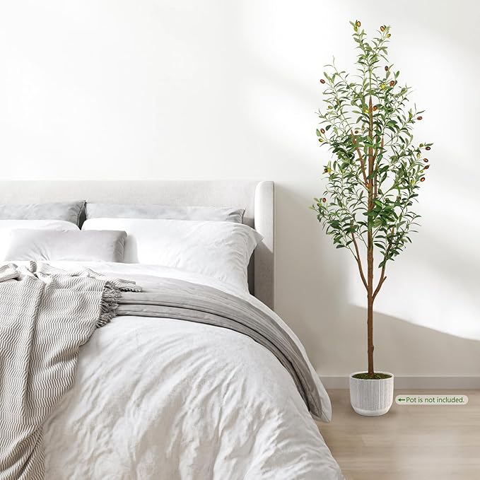 7FT Artificial Olive Tree - Indoor Tall Faux Olive Trees with Planter, Large Fake Olive Silk Tree Realistic Olive Plants with Branches and Fruits for Home Decor Office Living Room