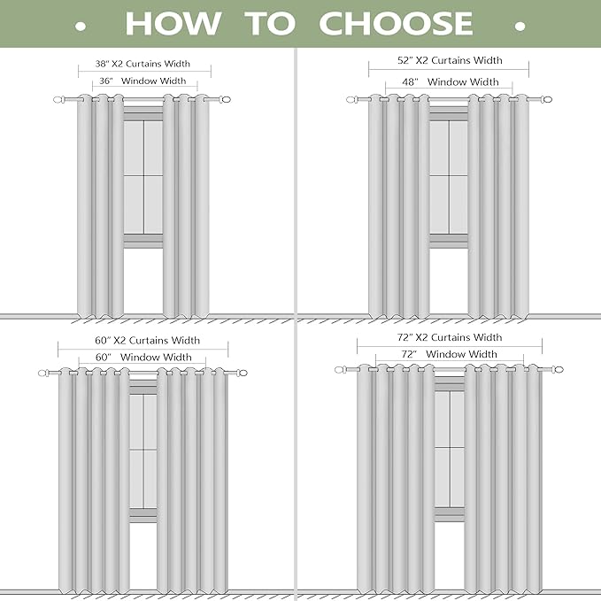 KOUFALL Narrow Window Curtains Drapes for Bedroom,Blackout Unisex Kids Curtains,38 in Wide x 84 Inch Long,2 Panels,Sage Green