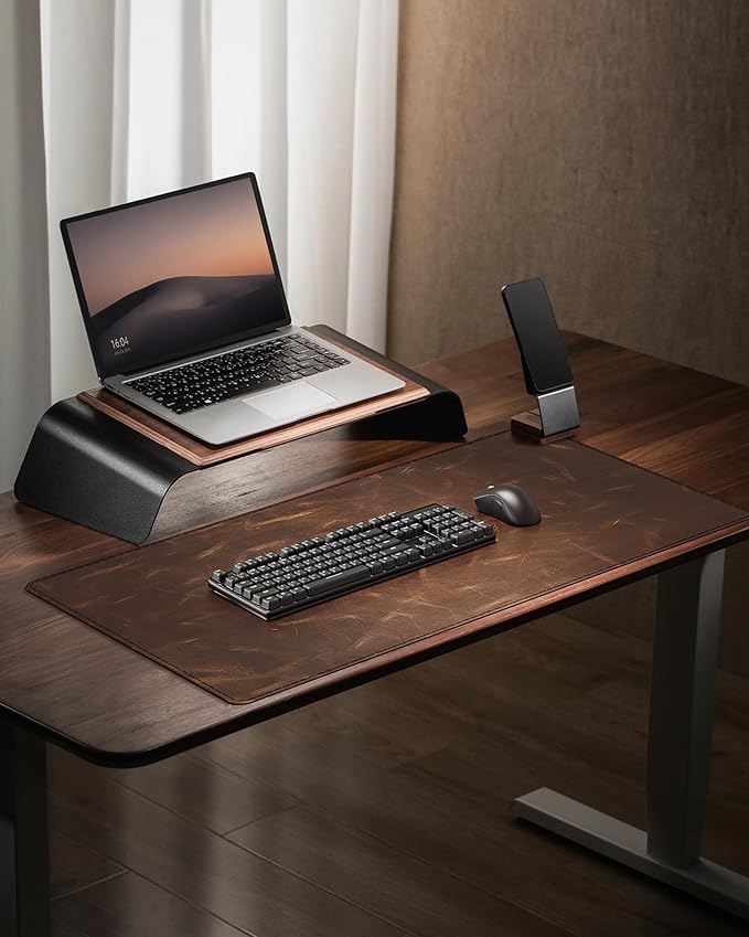 YSAGi Leather Desk Mat, 35.4"x17"Real Leather Desk Pad,2mm Thick Desk Blotter with Stiched line,Oil-Wax Feel Mouse pad and Self-Healing Laptop Pad for Home & Office(Classic Dark Brown)
