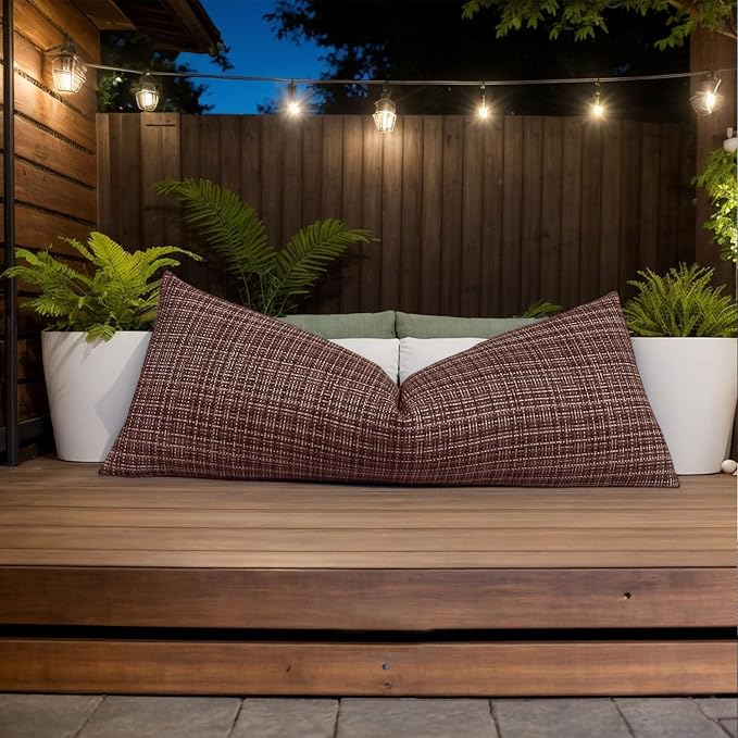 Kevin Textile Outdoor Waterproof Throw Pillow Covers 14x36 Inch Pack of 1 Woven Faux Linen Decorative Water Resistant Long Body Lumbar Cushion Covers for Tent Patio Garden Couch Sofa Coffee