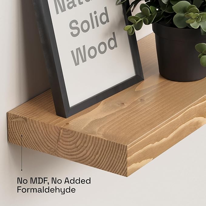 Natural Wood Floating Shelves for Wall 12 Inch Oak, Small Wooden Shelf | Solid Wood, Bathroom Shelves for Room Wall Mounted, Kitchen Bedroom Living Room, Rustic, Oak Finish, 12W × 6.7D, Set of 2