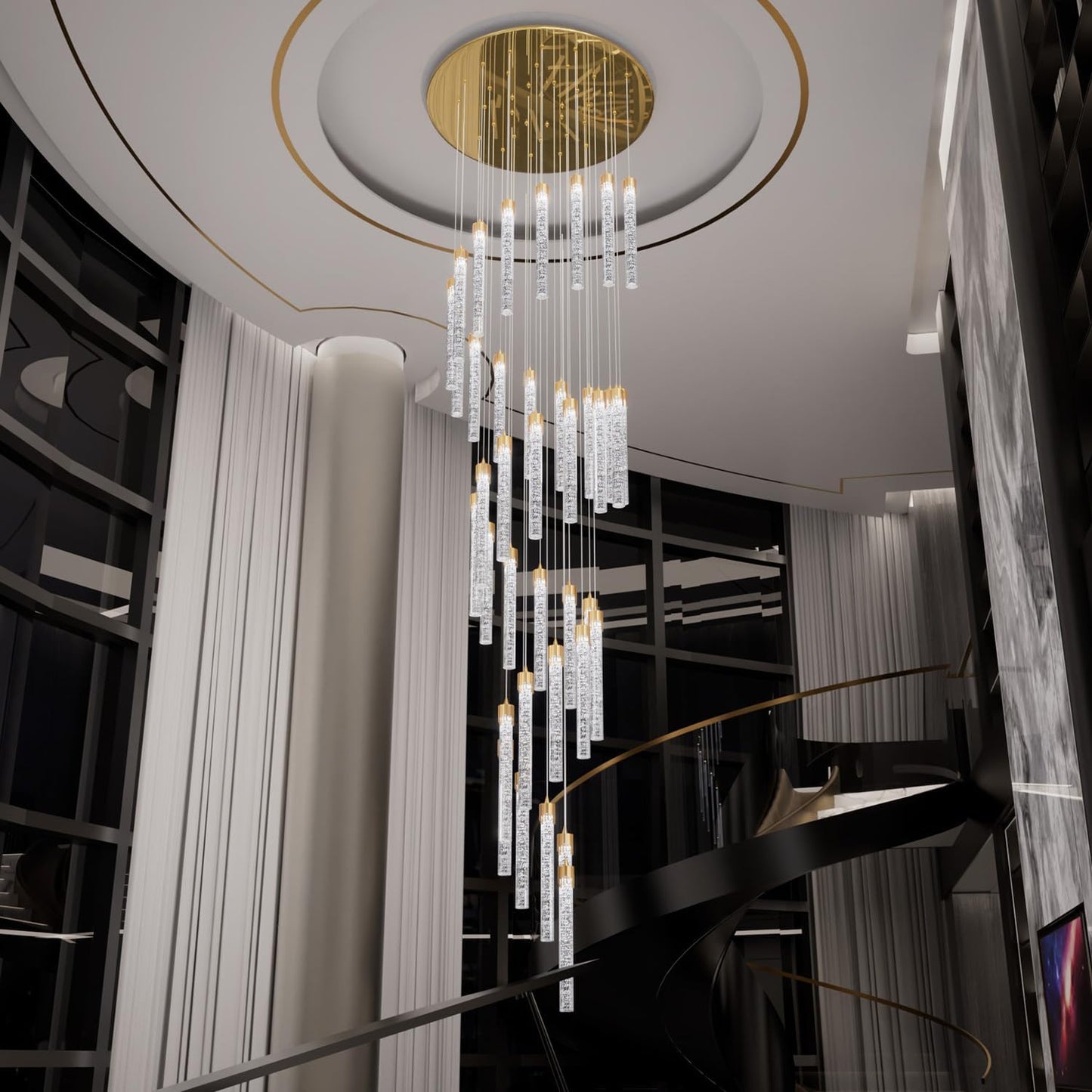 Chandeliers for Living Room 38-Lights Modern Crystal Light Extra Large Chandelier Light Fixture Entryway Foyer High Ceiling Chandeliers Lighting with Sloping Ceiling (Gold Chandelier)