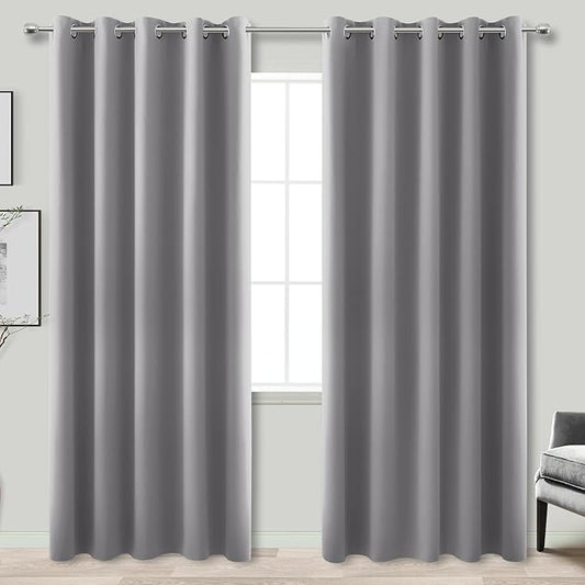 KOUFALL Extra Wide Thermal Soundproof Curtains, 72 x 84 Inch Long Black Out Noise Reducing Blackout Curtains for Summer Bedroom Living Room 2 Panel Set, Light Grey