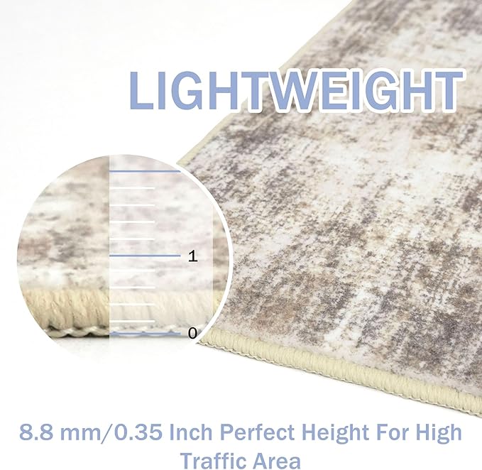 IOHOUZE Abstract Area Rug 4x6 Ft Washable Rugs for Entryway Indoor, Non Slip Small Living Room Rugs Printed Faux Wool Throw Rug, Floor Carpet for Kitchen Nursery Playroom, Beige Brown