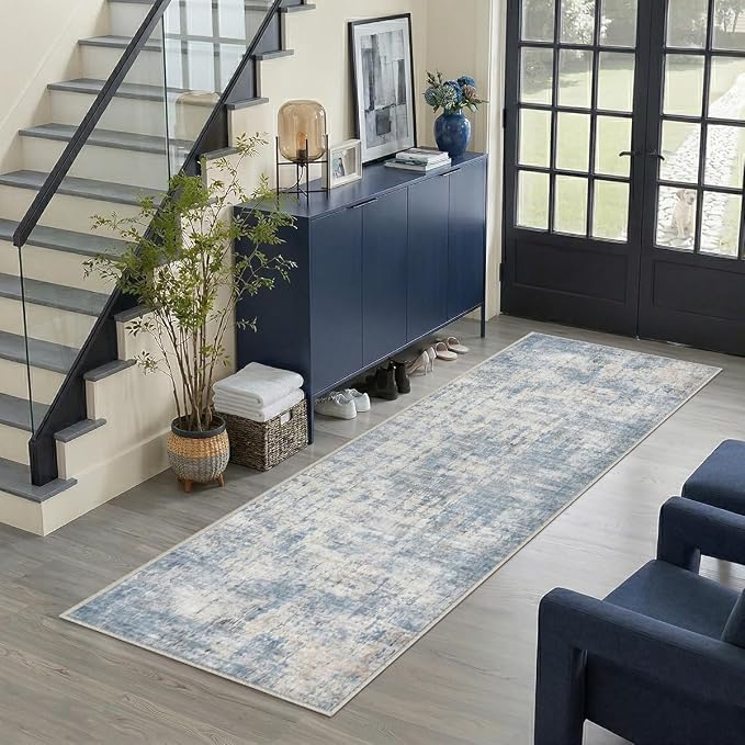 2x6 Rug for Entryway Hallway-No Slip Soft Carpets Modern Abstract Coastal Indoor Floor Stain Resistant Carpet for Bedroom Dining Room Farmhouse Nursery Home Office Blue