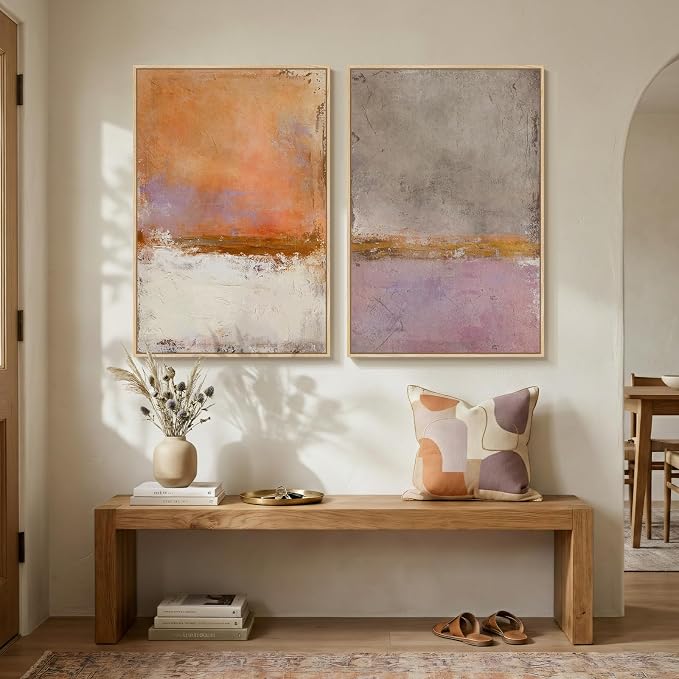 Large Framed Abstract Wall Art for Living Room, Set of 2 Orange Purple Colorful Print Canvas Artwork for Walls, Modern Minimalist Painting Pictures for Bedroom Hallway Office Wall Decor 24x36 Inch