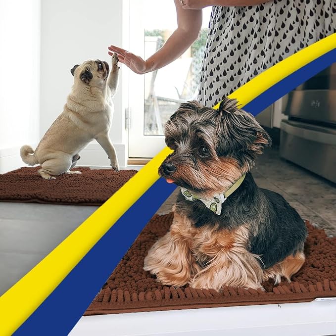 Muddy Mat® | Super Water Absorbent Door Mat Indoor, Microfiber Quick Dry Chenille Entryway Rug, Slip Resistant Front Door Mat, Indoor Mats for Entryway, Machine Washable Pet Rug, Brown 36"x120"