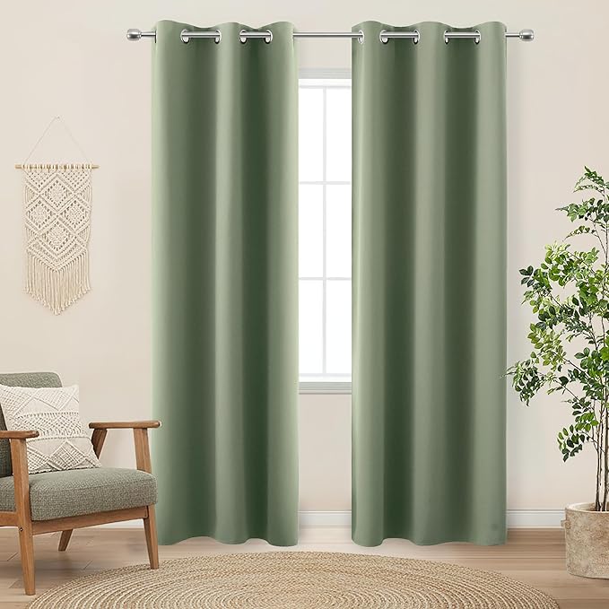 KOUFALL Narrow Window Curtains Drapes for Bedroom,Blackout Unisex Kids Curtains,38 in Wide x 84 Inch Long,2 Panels,Sage Green