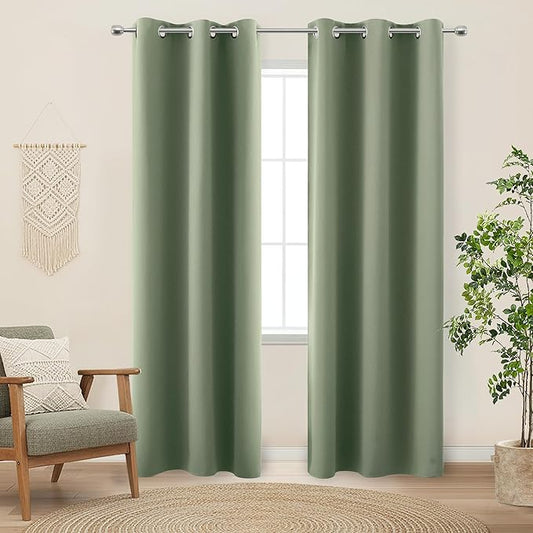 KOUFALL Narrow Window Curtains Drapes for Bedroom,Blackout Unisex Kids Curtains,38 in Wide x 84 Inch Long,2 Panels,Sage Green