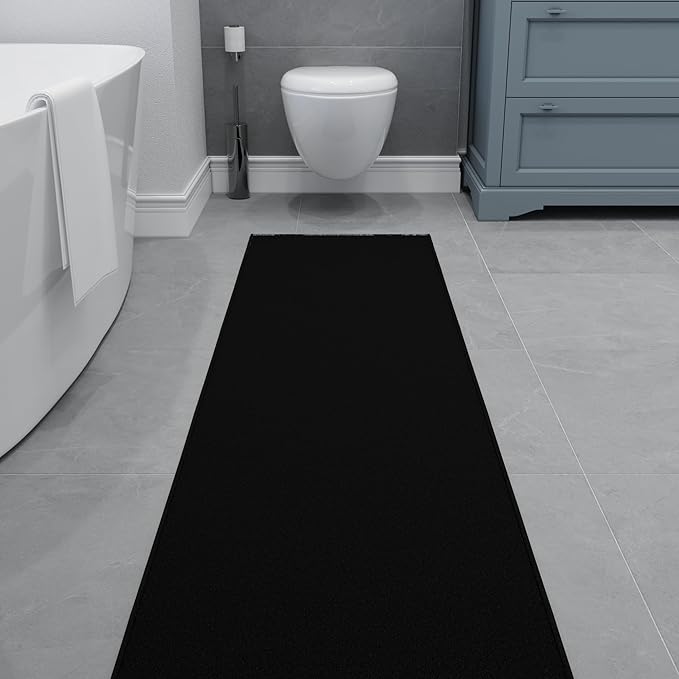 Ottomanson Hallway Runner Rug – Non-Slip Low Pile Carpet Runner for Entryway, Stain Resistant & Easy to Clean, Solid Black, 1'10.5" x 10'