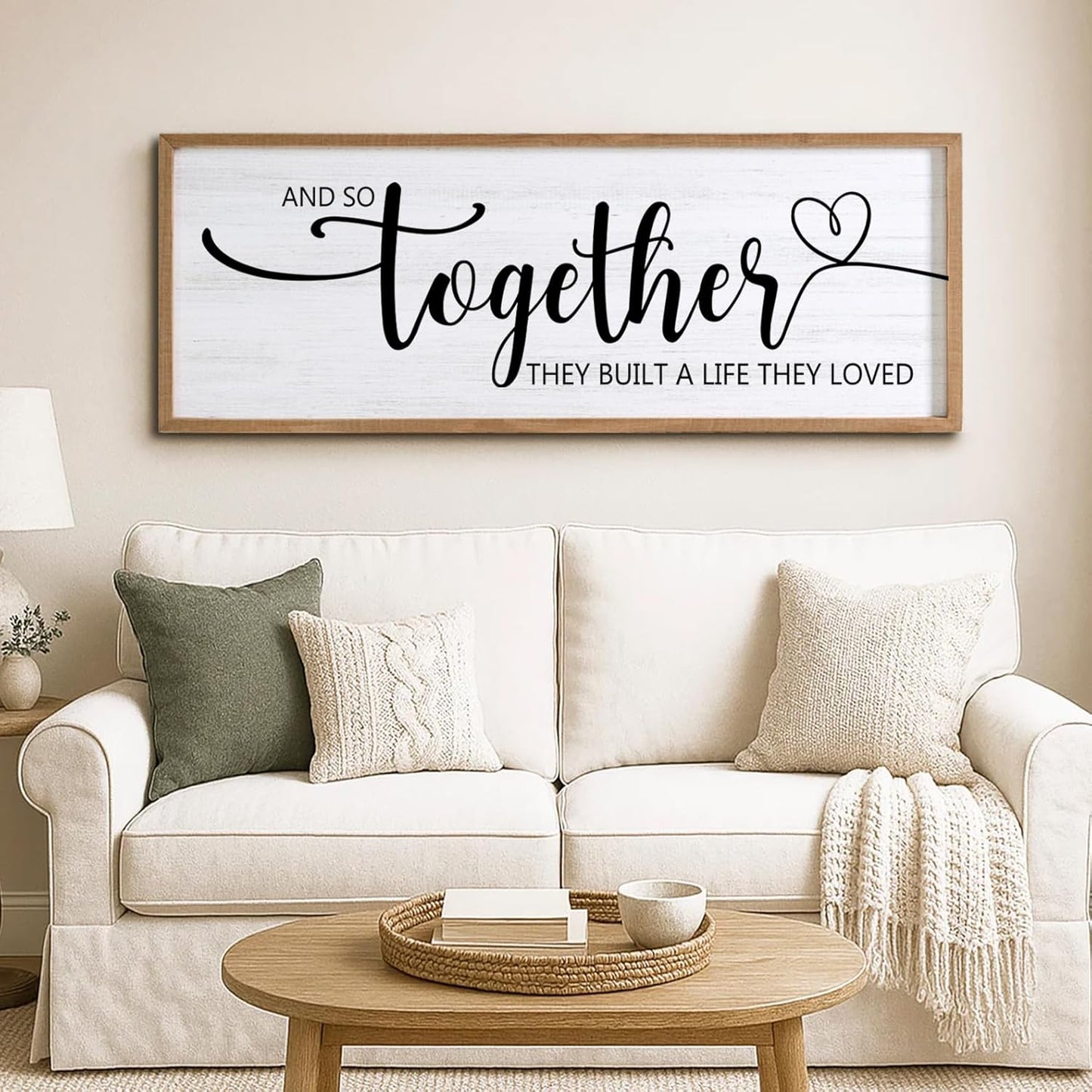 And So Together They Built A Life They Loved Decorative Rustic Sign & Plaque Framed Wall Art for Couples, 40''×15''Wooden Long Wall Decor Above Bed, Vintage Horizontal Farmhouse Wedding Gift