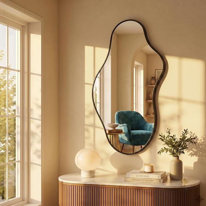 Bathroom Mirror for Over Sink -Black Room Decor Wall Mirror 20"x 36" | Irregular Wall Mirror - Asymmetrical Abstract Mirror Unique for Bedroom, Living Room, Cloakroom, Entryway