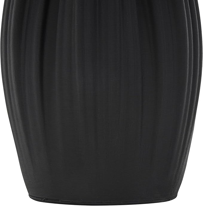 Deco 79 Ceramic Abstract Decorative Vase Ribbed Tulip Inspired Centerpiece Vase with Floral Shaped Rim, Flower Vase for Home Decoration 7" x 7" x 14", Black