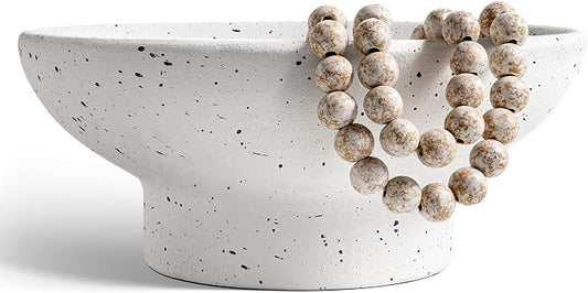 LE TAUCI 10" Ceramic Decorative Bowl, Key Bowl for Entryway, Handcrafted Sturdy Pedestal Bowl, Modern Farmhouse Fruit Bowl for Kitchen Counter, Centerpiece, Speckled White