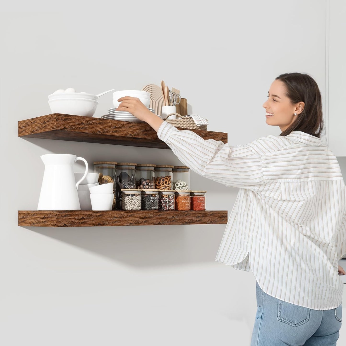 Heimlove 55 Inch Floating Shelves for Wall,10 Deep Large Rustic Brown Wall Shelf with Heavy Duty Brackets,Mounted Storage & Display Shelves for Bedroom,Living Room,Kitchen,Office,Set of 2