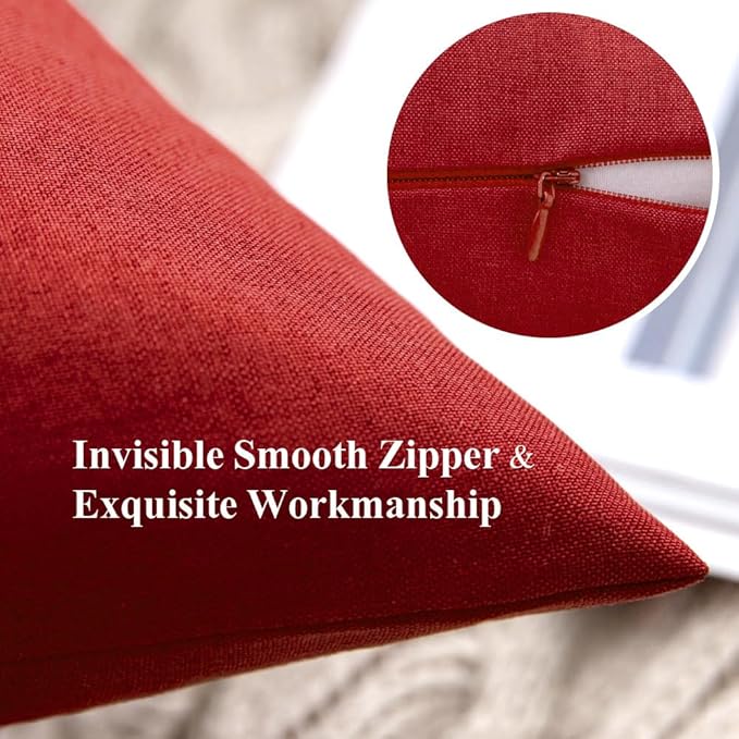 MIULEE Pack of 2 Decorative Outdoor Solid Waterproof Throw Pillow Covers Faux Linen Garden Farmhouse Cushion Cases for Summer Patio Tent Balcony Couch Sofa 18x18 Inch Red