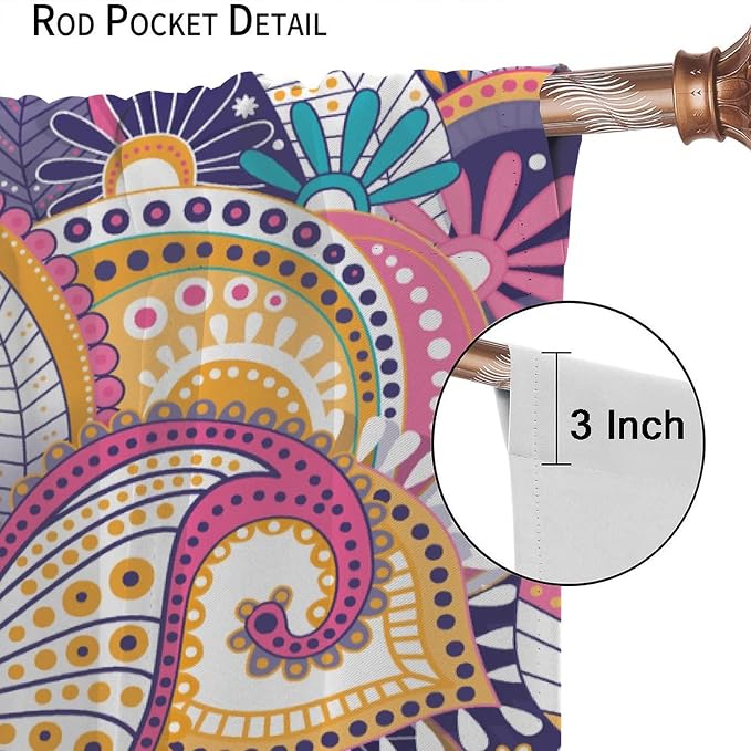 Boho Curtains, Abstract Pelis Boho Brown Vintage Floral Ethnic Tribal Blossom Print, Blackout Curtains for Bedroom Living Room72X63 Inch