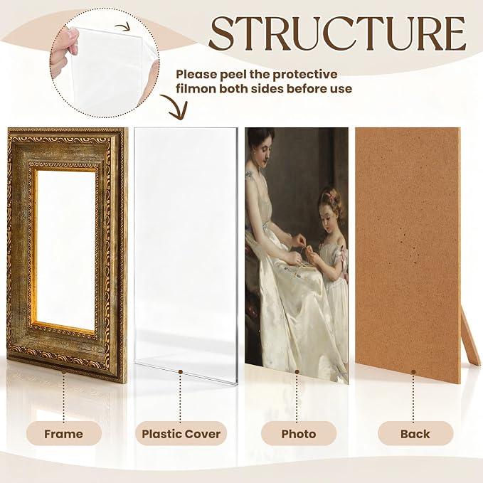 Lineshading 8 Pcs Picture Vintage Gallery Wall Frame Set Antique Picture Frame Collage Including 8x10, 5x7, 4x6 Baroque Victorian for Wall Tabletop Display Ornate Country for Bedroom Living Room
