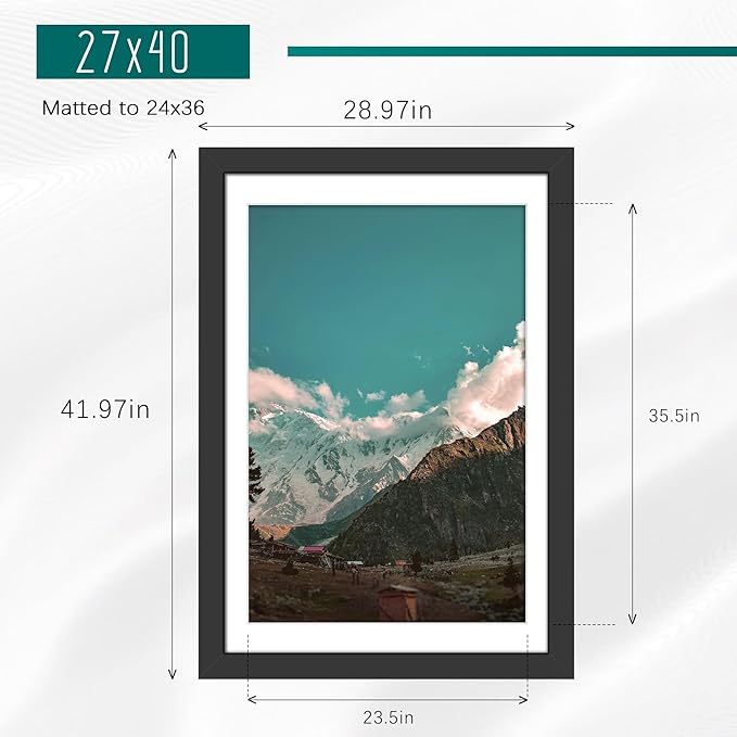 Picrit 27x40 inch Poster Frame 3 Pack, Black Poster Frame, Display Poster 24 x 36 with Mat or 27 x 40without Mat for Horizontal or Vertical Wall Mounting