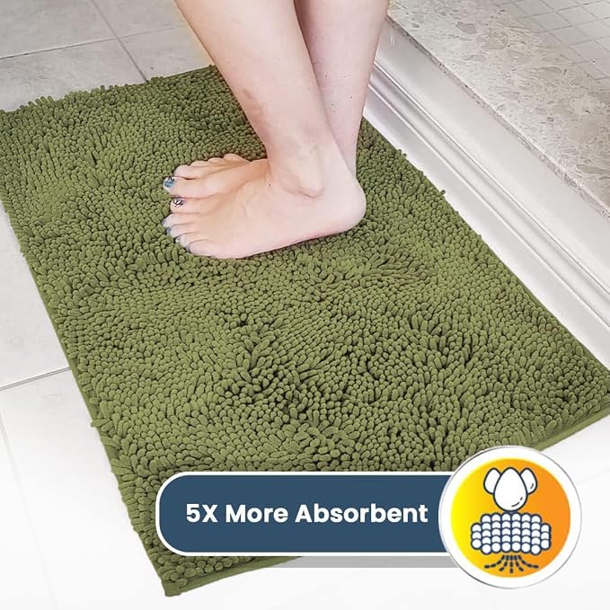 Muddy Mat® | Super Water Absorbent Door Mat Indoor, Microfiber Quick Dry Chenille Entryway Rug, Slip Resistant Front Door Mat, Indoor Mats for Entryway, Machine Washable Pet Rug, Army Green 20" x 30"