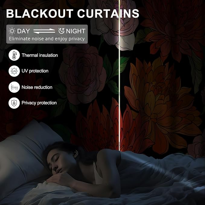 Boho Blackout Curtains 84 Inches Long 2 Panels Set with Curtain Tiebacks, Spring Thermal Insulated Soundproof Grommet Darkening Drapes, Vintage Floral Pattern Blackout Curtains for Bedroom Living Room