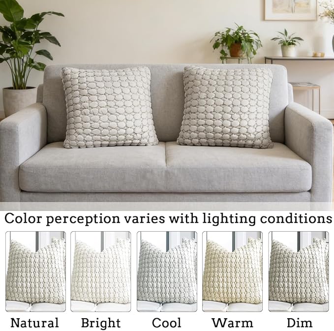 Throw Pillow Covers 18x18 Set of 2 Velvet Square Pillowcase Soft Skin-Friendly Thickened Decorative Farmhouse Cushion Covers Soft Bubble Texture for Couch Bedroom Living Room,Beige Gray