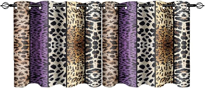 Wild Animal Print Curtain, Room Darkening Thermal Insulated Blackout Leopard Boa Window Drapes with Grommets for Living, Dining, Bedroom, Purple Leopard Print, 52"x 24", 2 Panels