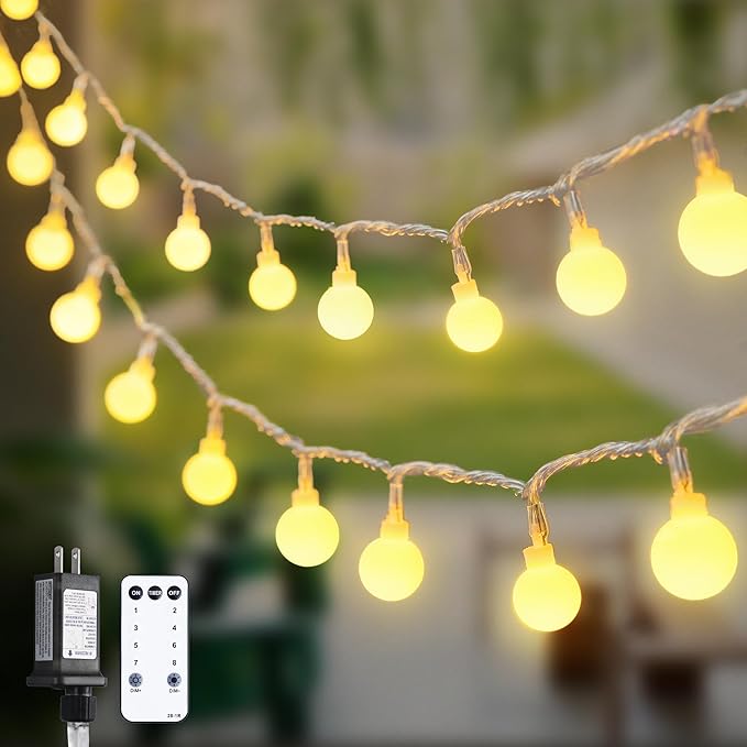 100ft Globe String Lights Indoor Outdoor Waterproof, 200 LED Christmas fairy Lights Plug in with Remote, Connectable Hanging Lights for Bedroom Classroom Camping Patio Wedding Garden Decor, Warm White | 200 LED Christmas fairy Lights Plug in, Connectab...