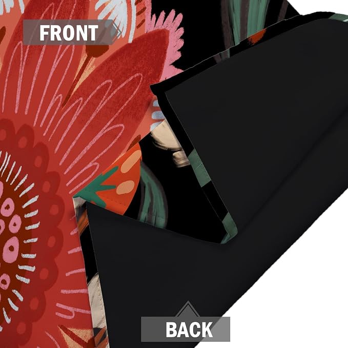 Tyrot 100% Blackout Black Boho Floral Curtains 45 Inch Long 2 Panels Mid Century Modern Botanical Grommet Thermal Insulated Room Darkening Black Out Window Drapes for Kitchen, 52Wx45L