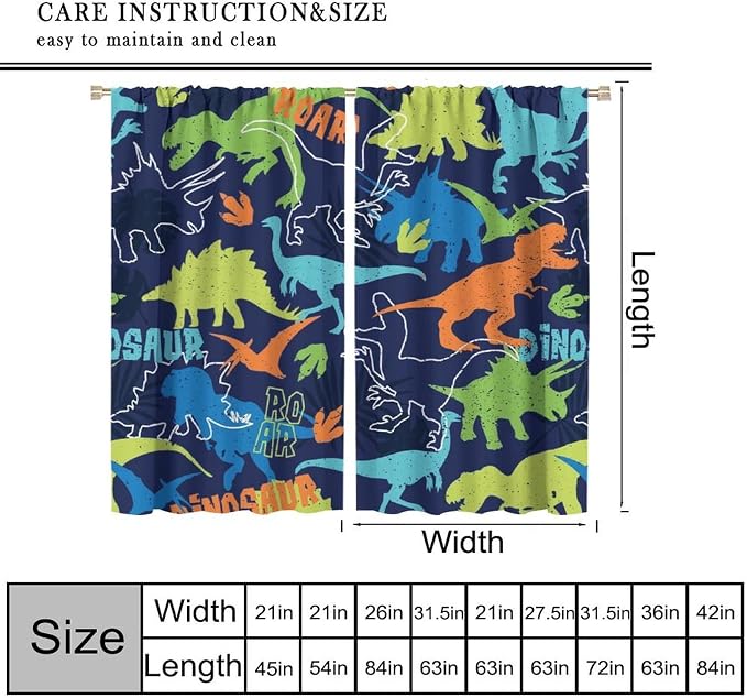 YCness Boys Dinosaur Curtains Cartoon Dino Navy Blue Blackout Kids Window Treatments for Boys Girls Children Nursery Living Room Bedroom Decor Fabric Set 2 Panel 84x84 Inch 80% Shading Rate