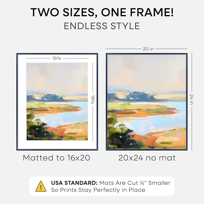 Homeforia 20x24 Frame Navy Blue, High End Metal 20x24 Poster Frames with Mat 16x20 inch Photo, 20 x 24 Navy Blue Picture Frame Matted to 16 by 20 Print, 24x20 Frame, Tempered Glass, Wall Kit, Set of 2