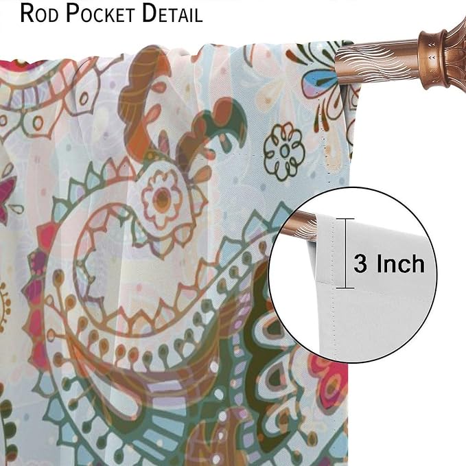 Bohemian-Style Curtains, Tribal Abstract Print with Paisley Motifs, Blackout Curtains for Bedrooms, Living Rooms and Kitchens52X84 Inch