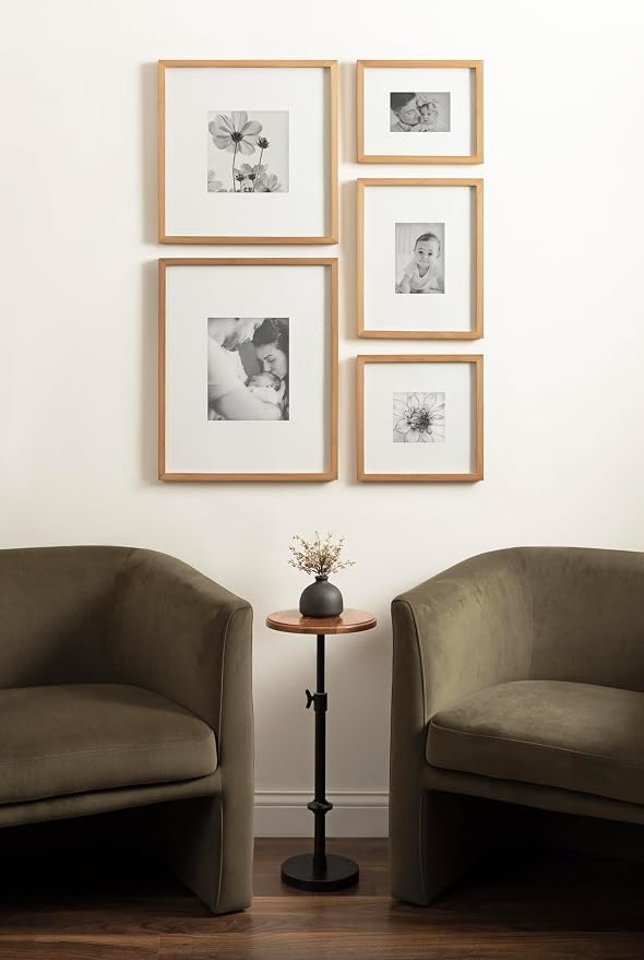 Kate and Laurel Gallery Contemporary Rectangle Minimal Graphic Framed Art Set of 5; Varying Sizes; Rustic Brown; Modern Five-Piece Framed Wall Art for Gallery Wall Frame Set in Living Room Wall Decor