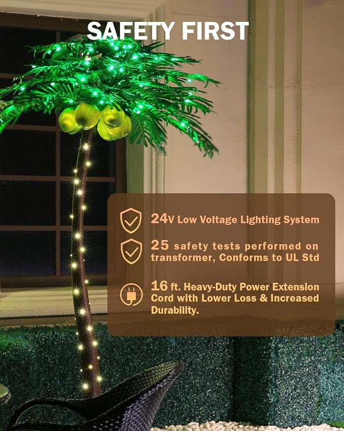TYBEEU 7ft Lighted Palm Tree with 208 LED Lights & Glowing Coconuts | Dimmable | Decorative Artificial Tree | Indoor & Outdoor Use