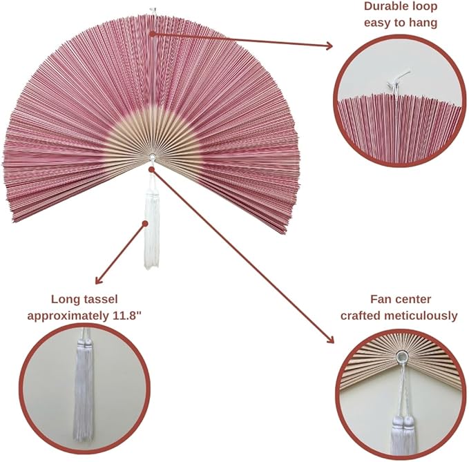 ChumDecor Fan Wall Decor,Japanese Wall Fan Decor,Large Bamboo Fan Wall Art For Boho Hanging Headboard,Decorative Folding Fan For Over Bed Decorations,Large Wall Dcor