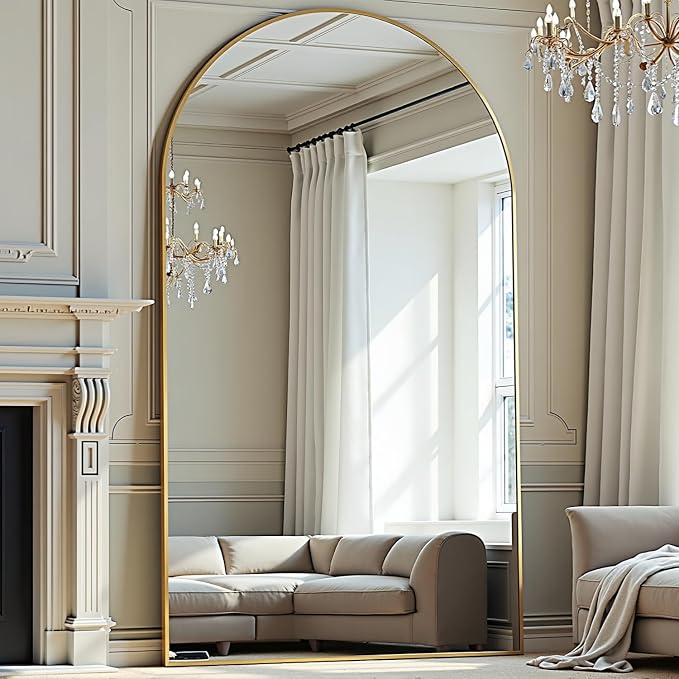 Prywot Full Length Mirror, Oversized 77"x38" Arched-Top Floor Mirror, Free Standing Mirrors, Modern Full Body Mirrors with Aluminum Alloy Frame for Bedroom,Living Room, Gold