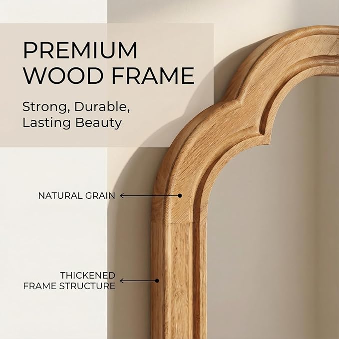 Wood Bathroom Mirror for Wall, 30 x 20 Inch Decorative Wall Mirror with Rustic Wooden Frame for Living Room, Vanity, Bedroom, Entryway, Farmhouse