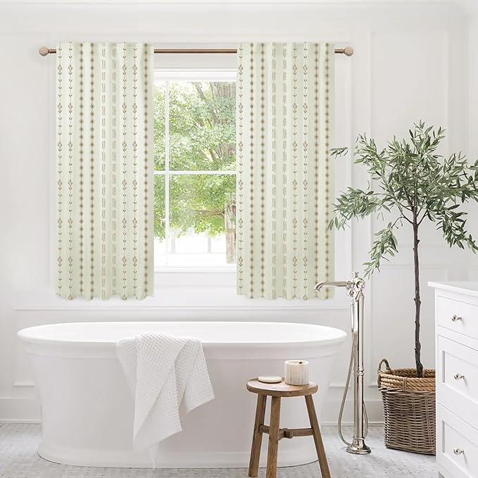 Lino Rosa Kitchen Curtains 45 Inch Length,Farmhouse Boho 70% Blackout Short Window Curtains 45 Inches Long for Bedroom Bathroom