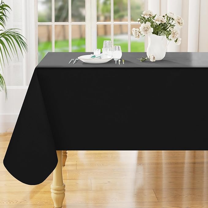 Smiry Rectangle Table Cloth 54x78 Inch, Waterproof Wipeable Vinyl Tablecloths Protector, Oil Spill Proof Plastic Table Cover for Dining, Picnic, Camping, Outdoor, Black